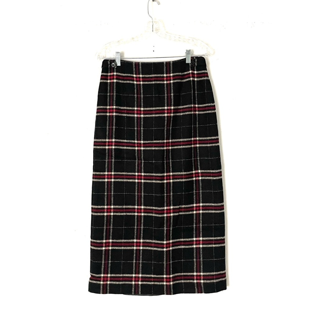 Vintage 90s Talbots Plaid Tartan Wool Midi Pencil Skirt Size 10